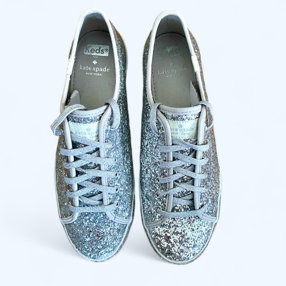 Keds X Kate Spade New York All-over Glitter Sneakers Flats Silver Size 8 - Picture 5 of 10